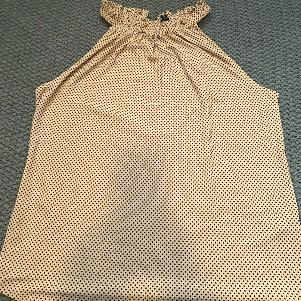 Sleeveless Pink and black polka dot blouse